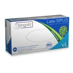 BINGOLD Latex 50PLUS Einweghandschuhe, natur 604219  , 1 Packung = 100 Stück, Größe L