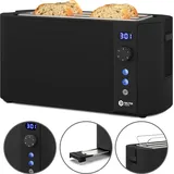 Balter Toaster 4 Scheiben, Langschlitz, Edelstahl, Brötchenaufsatz, LCD Display, Restzeitanzeige, Auftaufunktion, Schwarz