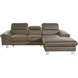Cotta Ecksofa "Driver L-Form", grau (stein), B:268cm H:73cm T:169cm, LEDER BEEFY (ein abgedecktes Spalt-Rindsleder) im Sitz und Rücken (Korpus in Kunstleder);Luxus-Kunstleder;Kunstleder SOFTLUX;NaturLEDER (echtes Rindsleder), Rückseite mit schwarzem Spannstoff