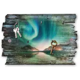 Kreative Feder Nordlichter Designer Schlüsselbrett, Hakenleiste im Landhaus-Stil, Shabby-Chic aus Holz 30x20cm (Nordlichter)