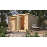 Karibu Saunahaus Außensauna Gartensauna Hytti 6 unbehandelt Ofen 11 kW  externe Strg easy 38mm Massivholz 396x231x217 cm