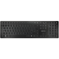 SLIM, Kabellose Design-Tastatur, UK-Layout (QWERTY), Wahlweise Bluetooth oder 2,4 GHz Funk, Flache Tasten, Wiederaufladbar, Schwarz-Grau