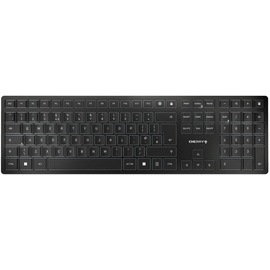 Cherry KW 9100 SLIM Kabellose Design-Tastatur, UK-Layout (QWERTY), Wahlweise Bluetooth oder 2,4 GHz Funk, Flache Tasten, Wiederaufladbar, Schwarz-Grau