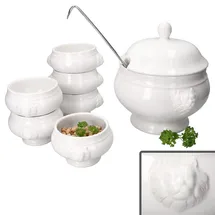 Mambocat 7tlg Set LEO Löwenkopf-Terrine mit & ohne Deckel 2L 0,25L weiß Suppen-Schale