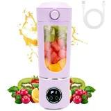 Tragbarer Mixer Smoothie Maker 700ml Mini-Mixer für Smoothies und Shakes Mini-Standmixer mit 12 Rostfreien Klingen, kleiner Entsafter USB Aufladbarer Personal Blender für Küche Reise Büro Sport (Lila)