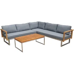OUTFLEXX Ecklounge, natur/grau, Edelstahl/Teak, 5 Personen, inklusive Tisch 110 x 60 cm, Lehne links