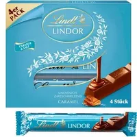 Lindt Schokoriegel Lindor Sticks Multipack, Caramel und Salz, 100g, je 25g, 4 Riegel