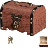 dyouen Vintage Holz Schatztruhe Spardose mit Schlüssel Kleine Schatzkisten mit Schloss, Truhe zur Aufbewahrung und Dekoration für Kindergeburtstag Schatzsuche