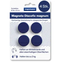 Magnetoplan Magnet Discofix Magnum auf Blisterkarte, 4 Stück, dunkelblau