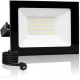 Sararoom LED Strahler Außen 30W, 3000LM 3000K Warmweiß Scheinwerfer Fluter Flutlicht Baustrahler | IP66 Wasserdicht Wandstrahler mit Stecker & 3m Kabel, Aussenlampe für Garten Garage Hof Werkstatt