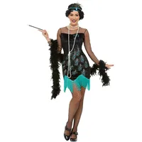 Smiffys 20er Jahre Pfauen Flapper Kostüm, Grün & Blau, mit Kleid & Stirnband