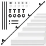 VAYOTOY Handläufe für Treppen, Treppengeländer Innen und Außen, Verzinktes Industrielle Rutschfester Handlauf Schwarz für Treppensteigen Wandgeländer Handlauf-Stützsatz für ältere, Kinder 3M