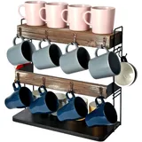 J JACKCUBE DESIGN Rustikaler Kaffeebecherhalter aus Holz – mehrstöckiger Kaffeetassenhalter und Becherhalter mit Stauraum – perfekt für Küche und Arbeitsplatte – MK651A