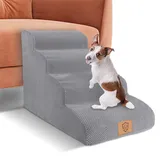 Myiosus Hundetreppe 4 Stufen, wasserdichte Haustiertreppe für Große Hunde und Katzen, rutschfest Hunderampe aus Schaumstoff, Waschbar Hunde Treppen mit Abnehmbarer Bezug für Sofa Hohe Bett, Grau