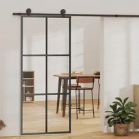 DJEKA Schiebetür Komplettset Glastür Schiebetür Komplettset Schiebetür mit Beschlag ESG-Glas & Aluminium-90 x 205 cm -3x2 Raster