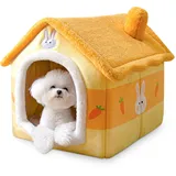 ALLSOPETS Hundehaus für Drinnen, Faltbare Hundehöhle und Katzenhöhle, Warmes und Gemütliches Hundehaus Indoor, Waschbares Haustierbett mit Abnehmbarem Kissen (Gelb, M)