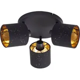 LINDBY Deckenleuchte Vasilia, 3-flammig, schwarz/gold, Stoff