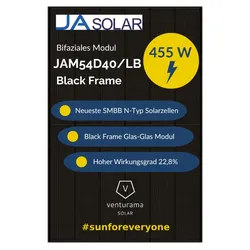 JA Solar JAM54D40 LB 455W Black Frame – Bifaziale Module