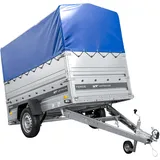 Einachsiger Anhänger auf Blattfedern 230x125 UNITRAILER FORCE 230/R KIPP mit BIS-Seitenwänden, H-800-Rahmen und blauer Plane