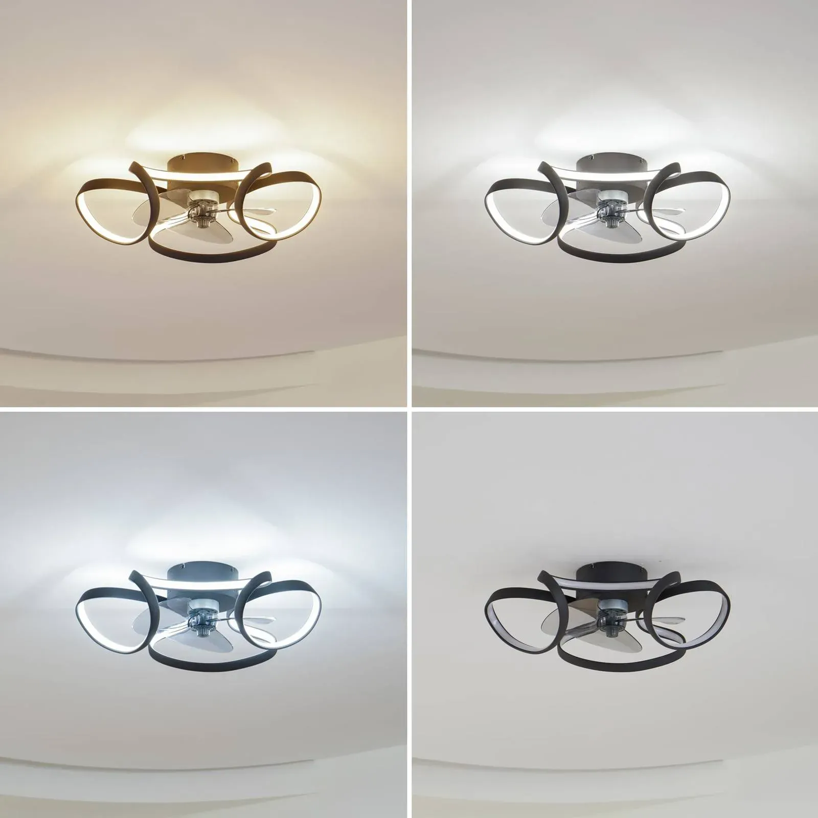 Lindby LED-Deckenventilator Lomata, schwarz, leise, Ø 23 cm Lomata Lindby, dimmbar, schwarz, für Wohn- / Esszimmer, Aluminium, Modern - 60 cm - 60 cm - 23 cm