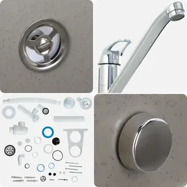 Kadax GOSPO Ausgussbecken "Tornio",Spülbecken mit Mischbatterie, Waschbecken 50cm, Graphit - Grau