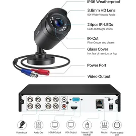 ZOSI 1080P Full HD Verkabelt Video Überwachungskamera Set Aussen mit 2TB HDD, 8CH H.265+ DVR, 8X 2MP Outdoor Kamera mit BNC Kabel, Bewegungserkennung