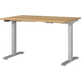 Germania JET höhenverstellbarer Schreibtisch navarra-eiche rechteckig, T-Fuß-Gestell silber 120,0 x 80,0 cm