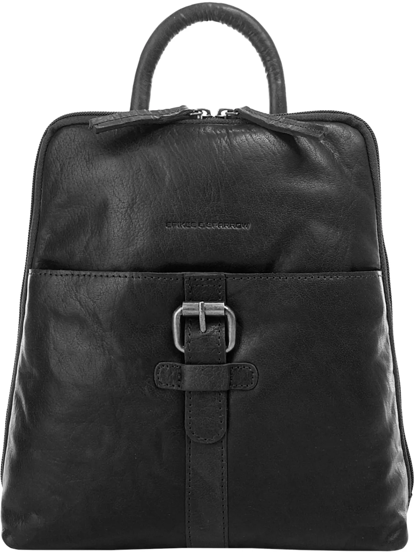 Cityrucksack SPIKES & SPARROW Gr. B/H/T: 27cm x 25cm x 8cm, schwarz Rucksäcke echt Leder