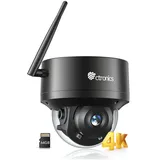 Ctronics 4K 8MP PTZ Überwachungskamera Aussen WLAN 5G/2,4G, Dome IP Kamera Outdoor mit Personen/Fahrzeug/Tiererkennung, Auto-Tracking, UHD IR Nachtsicht, 64G TF-Karte Enthalten, PC/Cloud/IP66/Metal