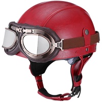 Deutsche Leder Motorrad Halbhelme mit ECE, Vintage Helme mit Schutzbrille, Jethelm Retro, Chopper Helm, Scooter-Helm, Offenem Helm, mit Sonnenblende und Herausnehmbares Innenfutter