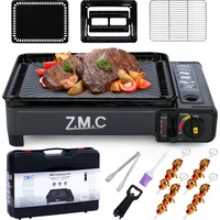 ZMC 2-in-1 Gaskocher + Gasgrill inkl. Zubehör, Campingkocher mit Grillplatte + Grillrost, stufenlos regulierbar, mit Tragekoffer, 3,8kg, Piezo-Zündung