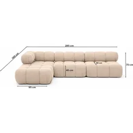 kaiser möbel Ecksofa Modulare L-Form, Veloursstoff Salvador, Beige, Links, Selia - Beige