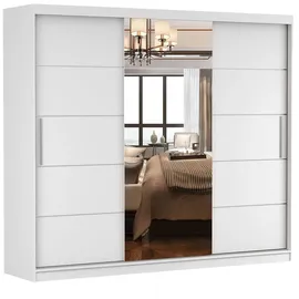 fabryka mebli idźczak Schwebetürenschrank Kleiderschrank Schrank 250cm Weiss/Weiß mit Spiegel, Alba - Weiß