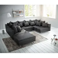 DeLife Couch Clovis Anthrazit Antik Optik mit Hocker Wohnlandschaft Modulsofa - Grau/Schwarz