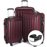 Hauptstadtkoffer - Alex - NEU 4 Doppel-Rollen + Gratisartikel 3er Koffer-Set Trolley-Set Rollkoffer Reisekoffer, TSA, (S, M & L), Burgund