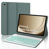 Tastatur für Samsung Galaxy Tab A9 Plus 11", Hülle mit Tastatur für Samsung Tab A9+ 2023, Bluetooth Magnetisch 7-Farbige Beleuchtung QWERTZ Layout Tastatur Galaxy A9 Plus Tab 11 Zoll, Dunkelgrün