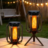 2er Set Solar Garten Laterne LED, Flammen Effekt, wasserdicht Outdoor Licht mit Haken, 4 Lichtmodi, für Garten, Terrasse & Baum - Schwarz