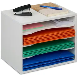 Relaxdays Dokumentenablage, 4 Fächer, HBT: 28 x 35,5 x 25 cm, DIN A4, Bürobriefablage, Schreibtisch, Faserplatte, weiß
