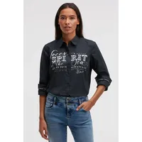 Soccx Damen, Langarmbluse mit Logo-Flock-Print Blue Navy, XXXL -