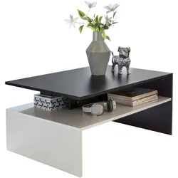 Kadima Design Moderner zweifarbiger Couchtisch in Schwarz und Weiß, Melaminharzbeschichtung. 90x60x43 cm