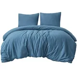 Aisbo Bettwäsche 220x240 3teilig Blau - Mikrofaser Bettwäsche-Sets Denim Blau mit Reißverschluss, ÖKO-TEX Bettbezug 240x220 cm 3tlg mit Kissenbezug 80x80 cm, Weich und Bügelfrei