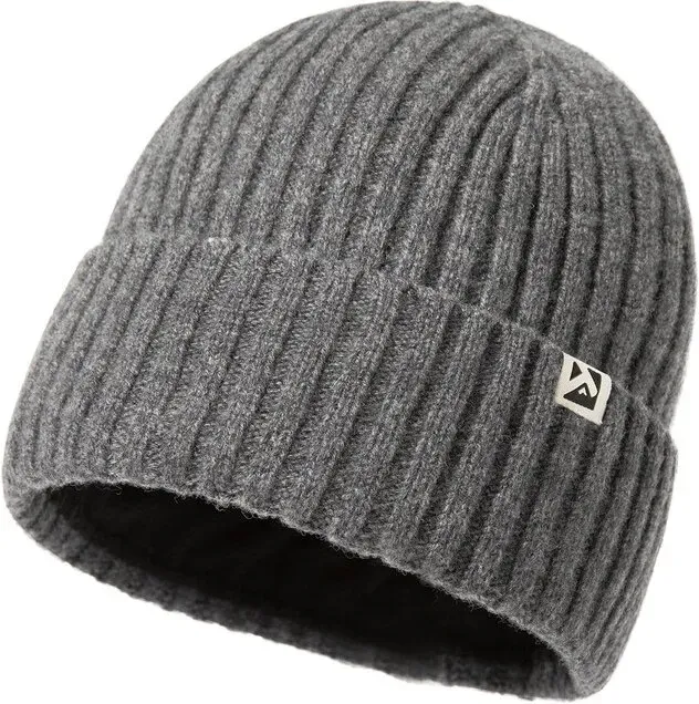 TOP-EX 100% Merino-Wollmütze mit Fleece-Futter, Wintermütze für kaltes Wetter, warm, Größe M/L, Grau