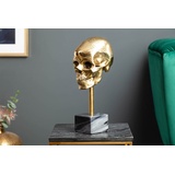 Riess Ambiente Elegante Skulptur Skull 35cm Gold Totenkopf mit Marmorfuß Wohnaccessoire Dekoschädel Deko
