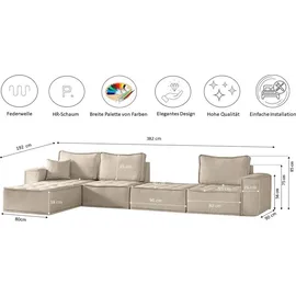 kaiser möbel Bohoo modulare Ecke XL Champagner Rechts - Beige