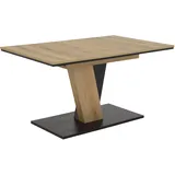 Hela Tische, Esstisch Lucy, Dekor Evoke Eiche/Schwarz, Sychronauszug, Schräge Säulen mit Bodenplatte, 140-180x90cm