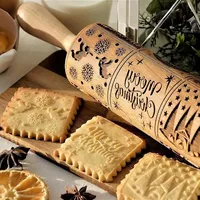 XKISS SSyang Teigroller, Nudelholz, Muster Prägerolle Holz Weihnachten Präge,