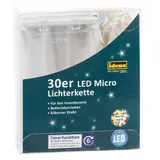 IDENA Lichterkette 30 LED Micro wasserfest, warmweiß, batteriebetrieben, ca. 3,2 m