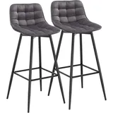 Woltu Barhocker 2er Set Designer Barstuhl Hocker Tresenhocker Bistrohocker mit Fußstütze Samt Metall Dunkelgrau