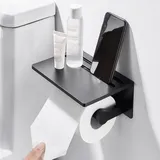Wandmontierter Toilettenpapierspender Ohne Bohren Aus Rostfreier Aluminiumlegierung Mit Telefonhalter Und Großer Ablage In Schwarz