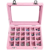 24 Fächer Damen Schmuckkasten Schmuck Box Schmuckkoffer Schmuckständer Aufbewahrungsbox für Ringe Ohrringe Halskette (Rosa)